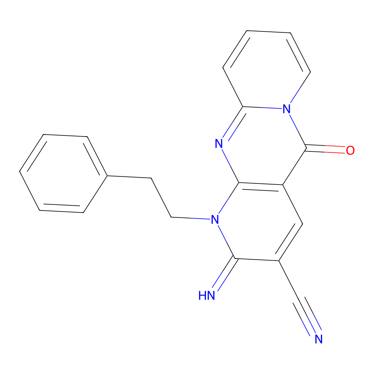 2-Imino-5-oxo-1-(2-phenylethyl)dipyrido[1,2-d:3',4'-f]pyrimidine-3-carbonitrile molecular structure, CAS 333325-08-9