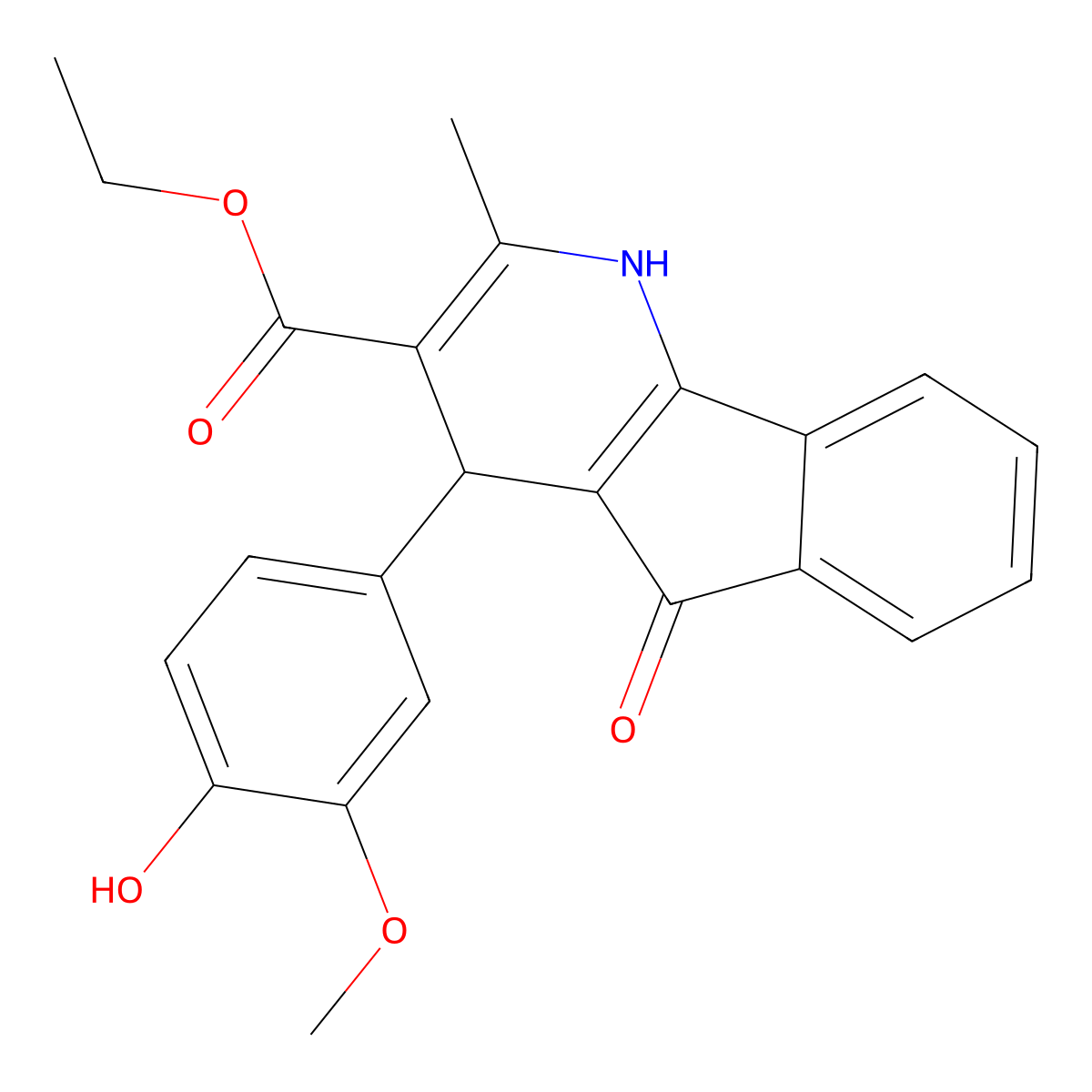 ethyl 4-(4-hydroxy-3-methoxyphenyl)-2-methyl-5-oxo-4,5-dihydro-1H-indeno[1,2-b]pyridine-3-carboxylate molecular structure, CAS 333326-06-0