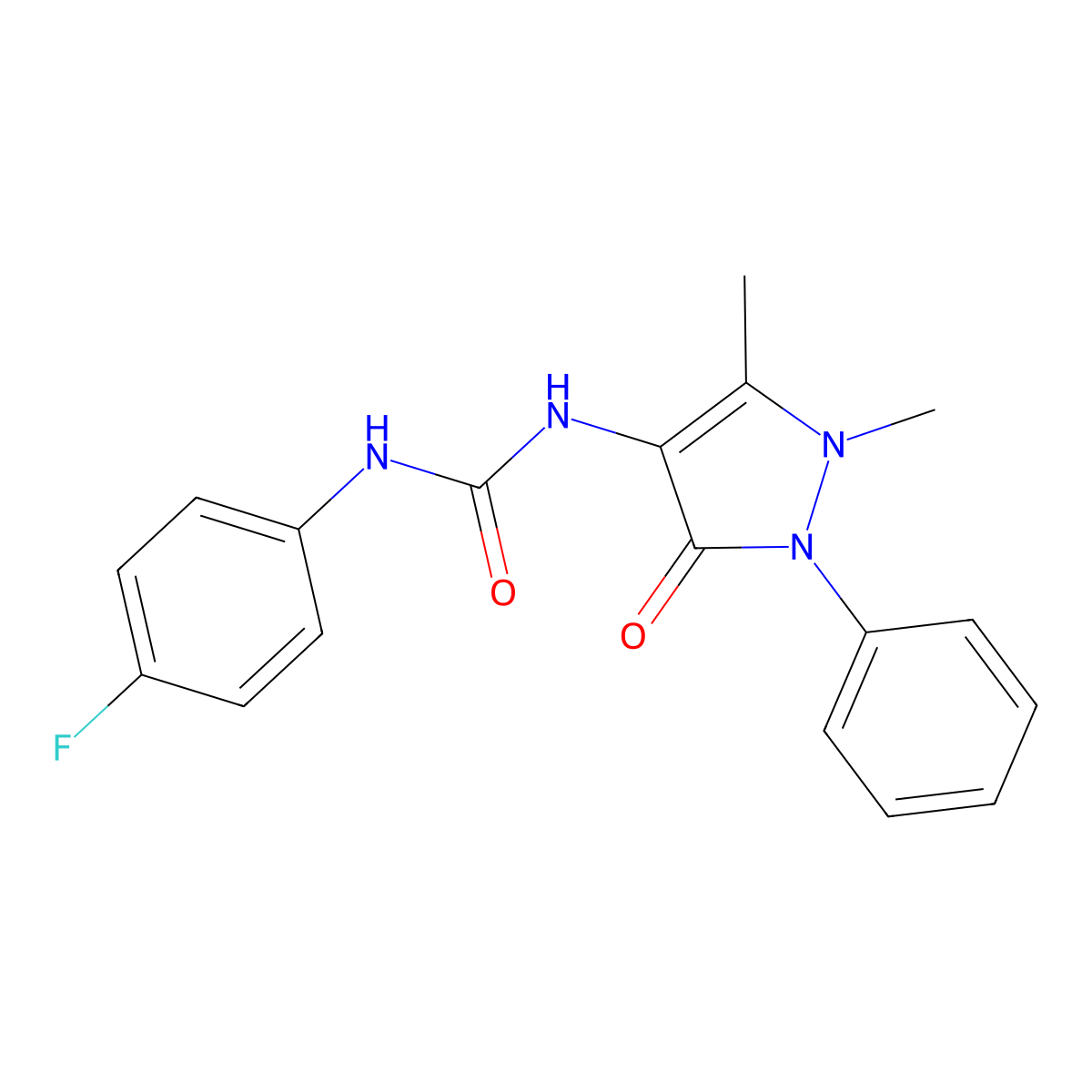 3-(1,5-dimethyl-3-oxo-2-phenyl-2,3-dihydro-1H-pyrazol-4-yl)-1-(4-fluorophenyl)urea molecular structure, CAS 333326-26-4