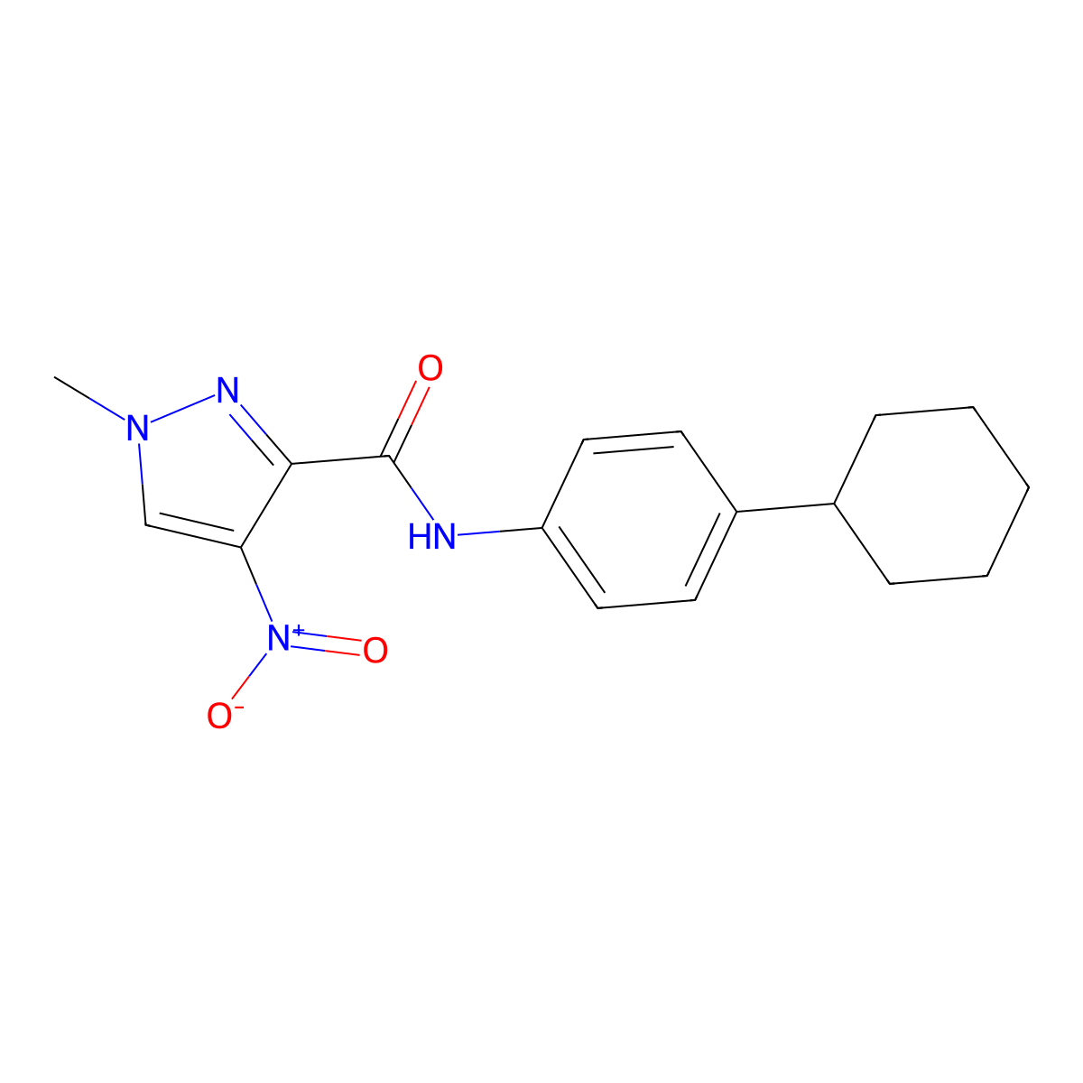N-(4-cyclohexylphenyl)-1-methyl-4-nitropyrazole-3-carboxamide molecular structure, CAS 333327-54-1