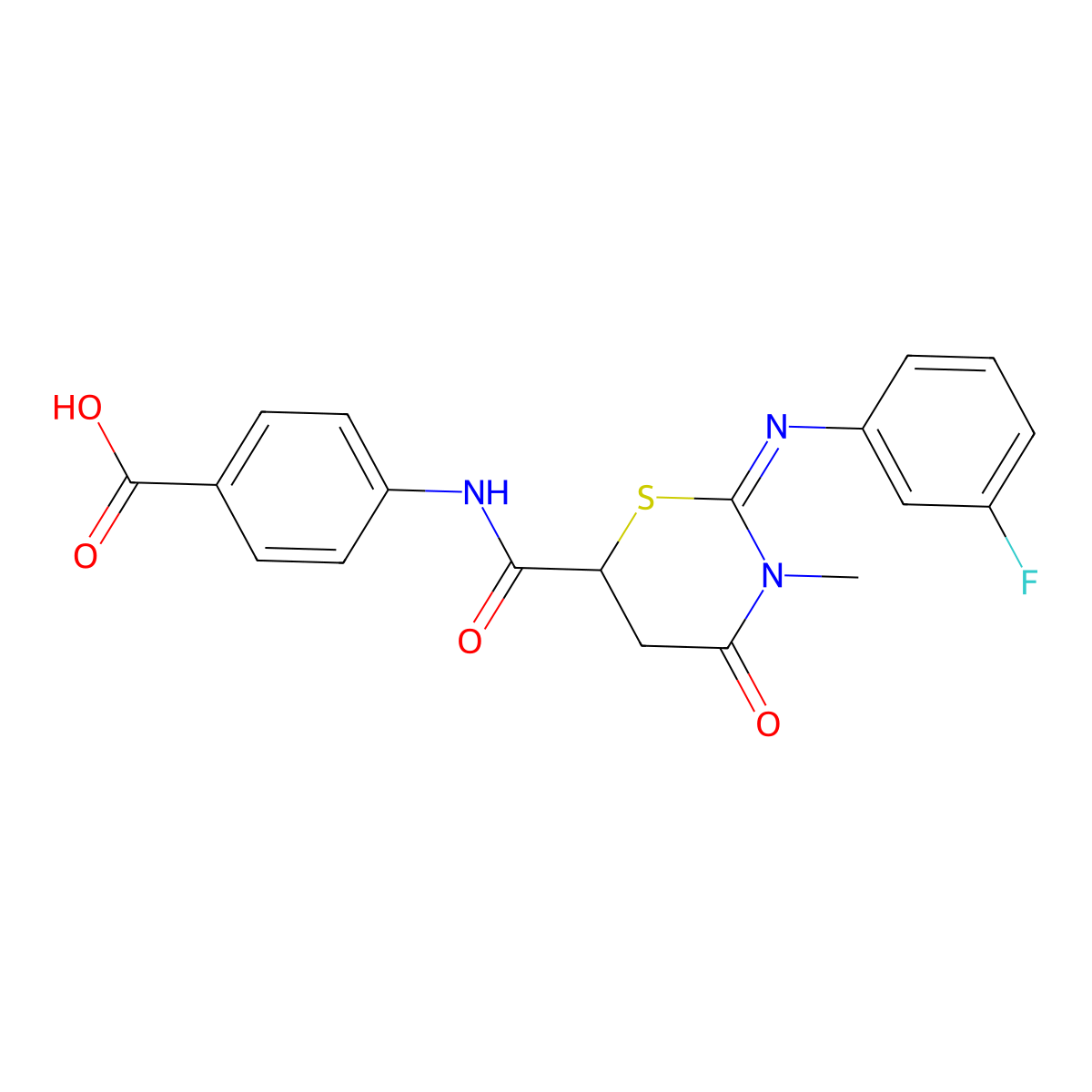 4-[({(2Z)-2-[(3-fluorophenyl)imino]-3-methyl-4-oxo-1,3-thiazinan-6-yl}carbonyl)amino]benzoic acid molecular structure, CAS 333327-80-3