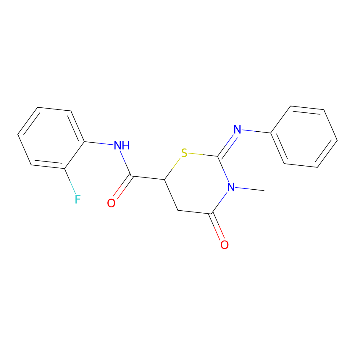 N-(2-fluorophenyl)-3-methyl-4-oxo-2-phenylimino-1,3-thiazinane-6-carboxamide molecular structure, CAS 333328-07-7