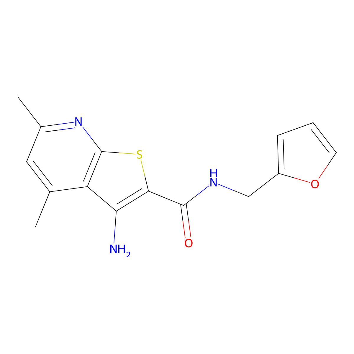 3-Amino-N-(2-furanylmethyl)-4,6-dimethylthieno(2,3-b)pyridine-2-carboxamide molecular structure, CAS 333329-20-7