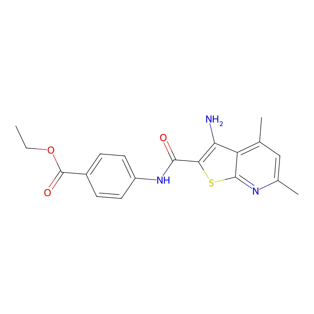 Ethyl 4-{3-amino-4,6-dimethylthieno[2,3-b]pyridine-2-amido}benzoate molecular structure, CAS 333329-21-8