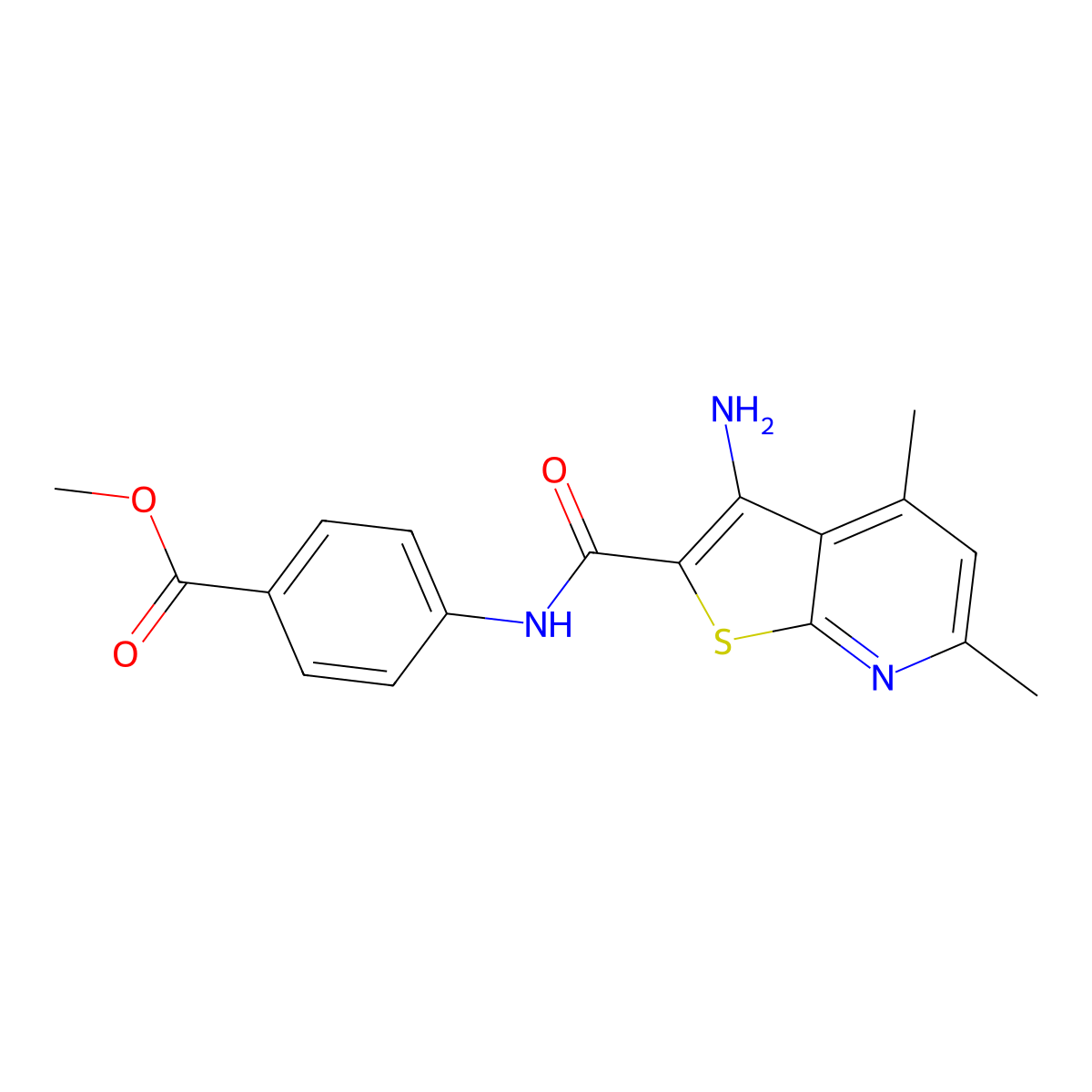 Methyl 4-{[(3-amino-4,6-dimethylthieno[2,3-b]pyridin-2-yl)carbonyl]amino}benzoate molecular structure, CAS 333329-22-9