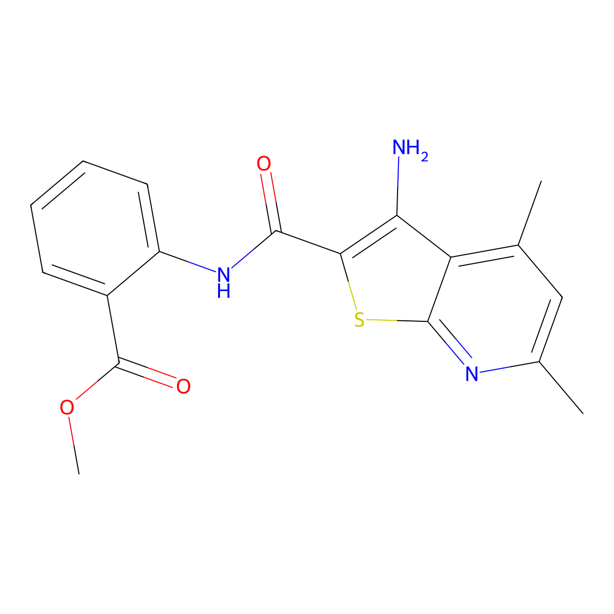 Methyl 2-{[(3-amino-4,6-dimethylthieno[2,3-b]pyridin-2-yl)carbonyl]amino}benzoate molecular structure, CAS 333329-23-0