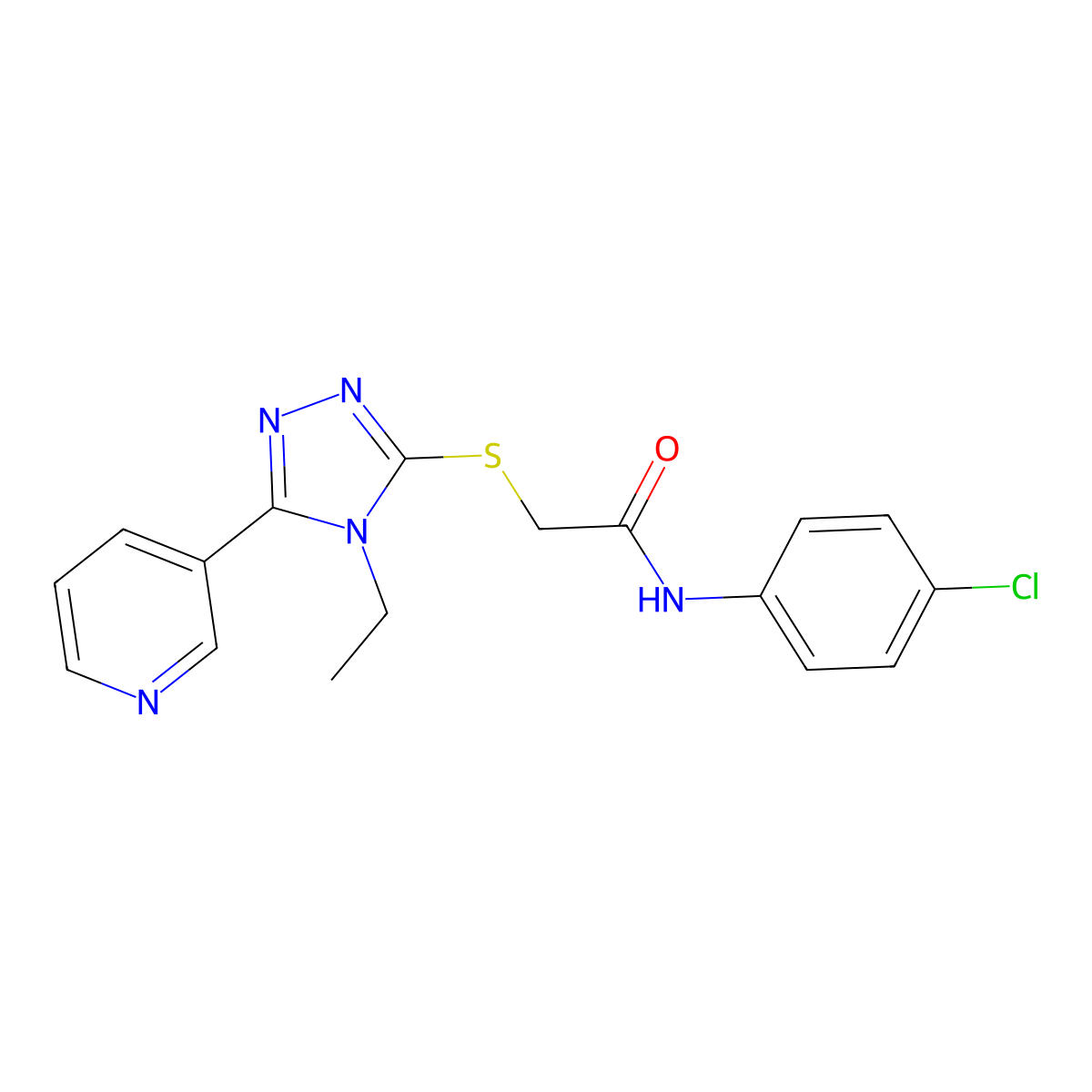 N-(4-CL-PH)-2-((4-Ethyl-5-(3-pyridinyl)-4H-1,2,4-triazol-3-YL)thio)acetamide molecular structure, CAS 333331-28-5