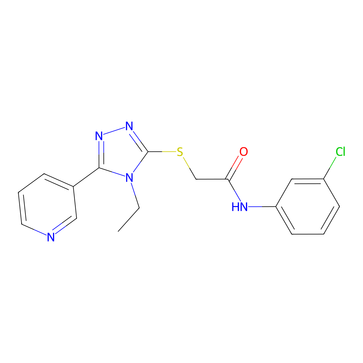 N-(3-CL-PH)-2-((4-Ethyl-5-(3-pyridinyl)-4H-1,2,4-triazol-3-YL)thio)acetamide molecular structure, CAS 333331-29-6