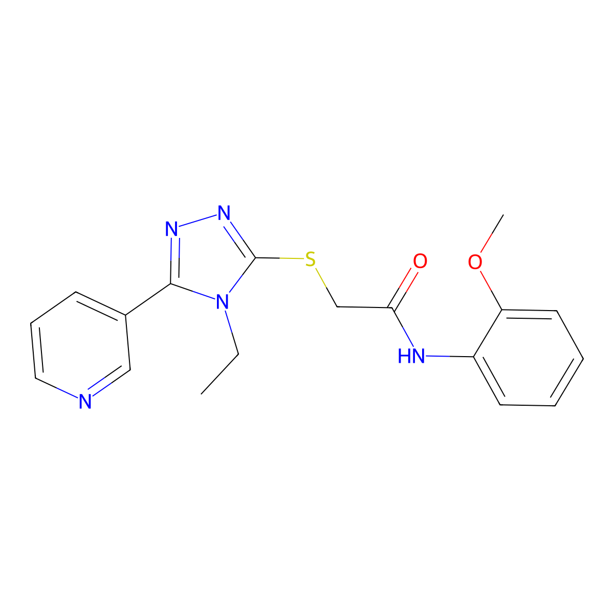 2-((4-Ethyl-5-(3-pyridinyl)-4H-1,2,4-triazol-3-YL)sulfanyl)-N-(2-methoxyphenyl)acetamide molecular structure, CAS 333331-32-1