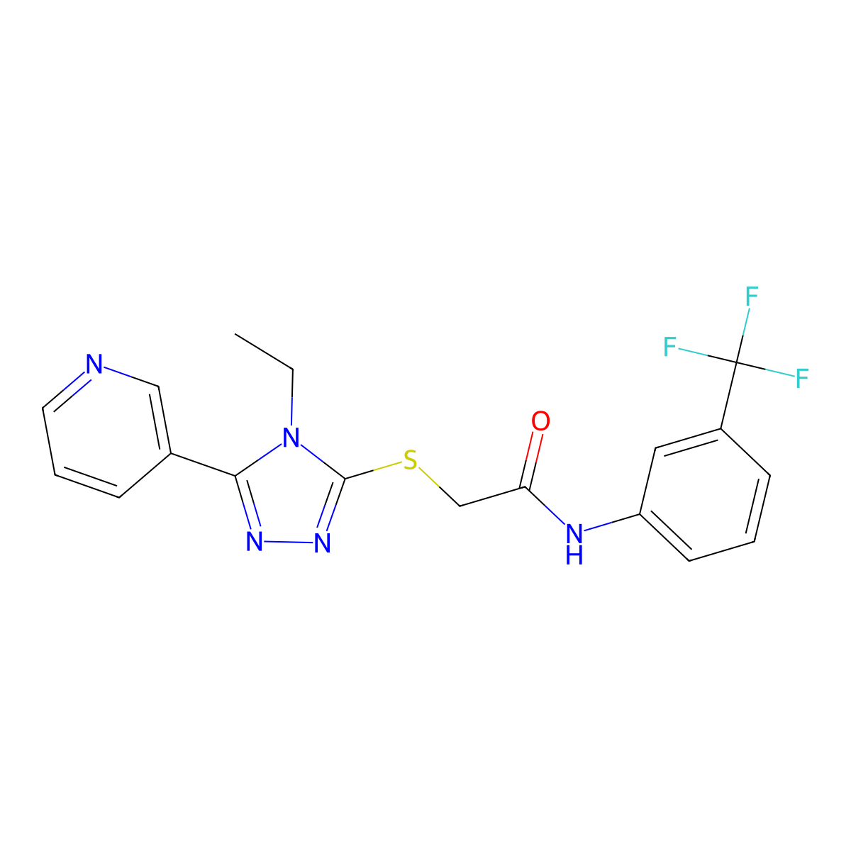 2-((4-Ethyl-5-(3-pyridinyl)-4H-1,2,4-triazol-3-YL)sulfanyl)-N-(3-(trifluoromethyl)phenyl)acetamide molecular structure, CAS 333331-34-3