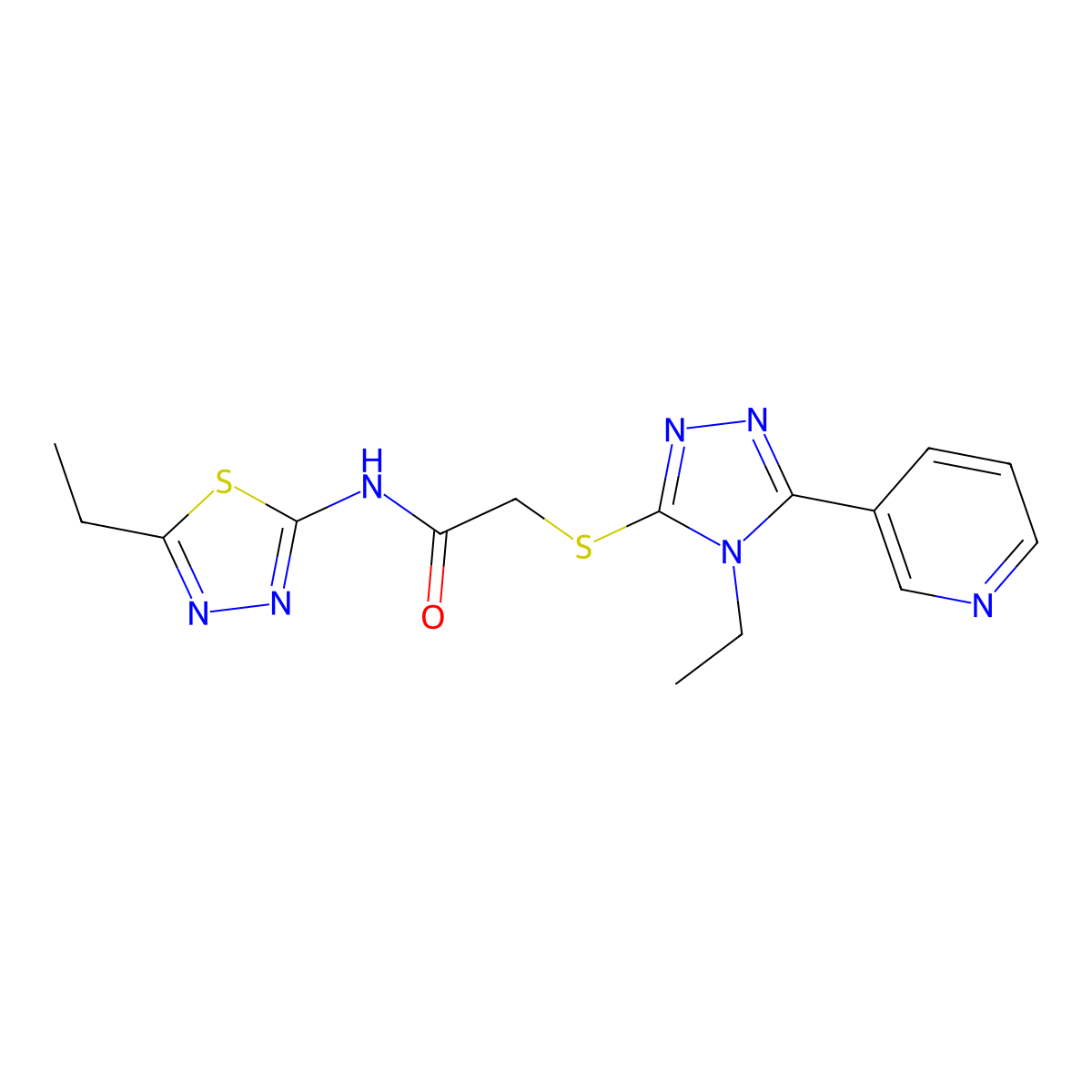 2-[(4-ethyl-5-pyridin-3-yl-1,2,4-triazol-3-yl)sulfanyl]-N-(5-ethyl-1,3,4-thiadiazol-2-yl)acetamide molecular structure, CAS 333331-52-5