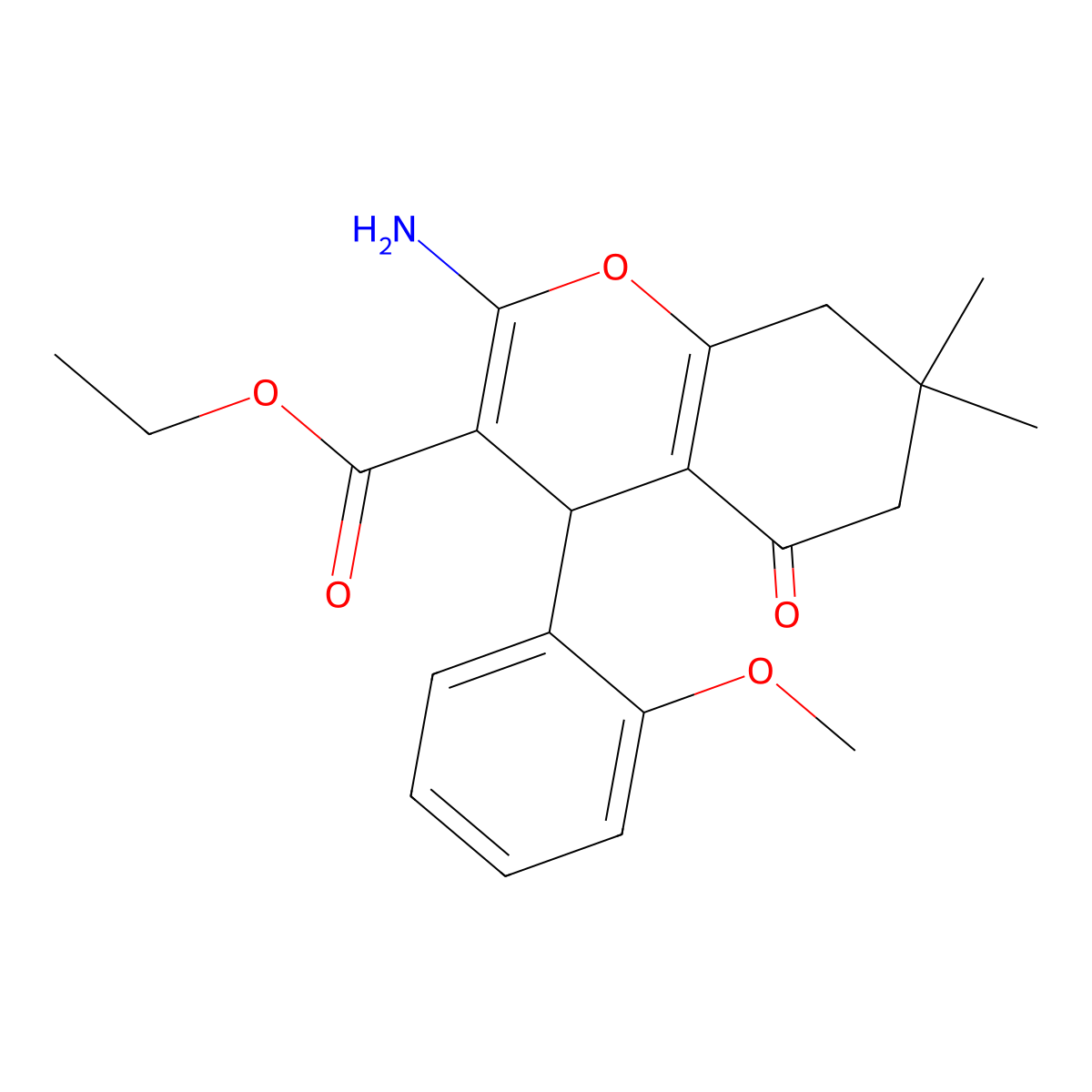 Ethyl 2-amino-5,6,7,8-tetrahydro-4-(2-methoxyphenyl)-7,7-dimethyl-5-oxo-4H-1-benzopyran-3-carboxylate molecular structure, CAS 333340-99-1