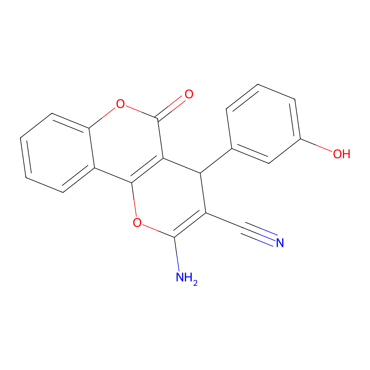 2-amino-4-(3-hydroxyphenyl)-5-oxo-4H,5H-pyrano[3,2-c]chromene-3-carbonitrile molecular structure, CAS 333341-17-6