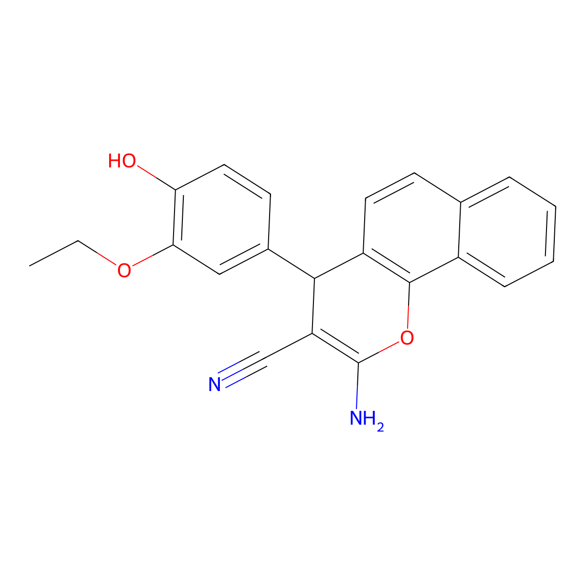 2-amino-4-(3-ethoxy-4-hydroxyphenyl)-4H-benzo[h]chromene-3-carbonitrile molecular structure, CAS 333341-51-8