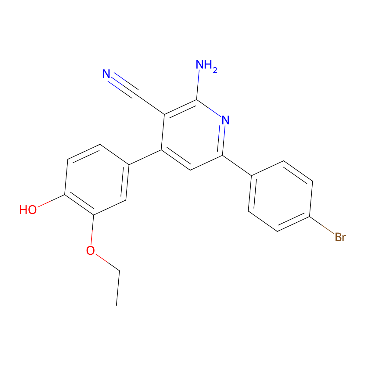 2-Amino-6-(4-bromophenyl)-4-(3-ethoxy-4-hydroxyphenyl)nicotinonitrile molecular structure, CAS 333341-54-1