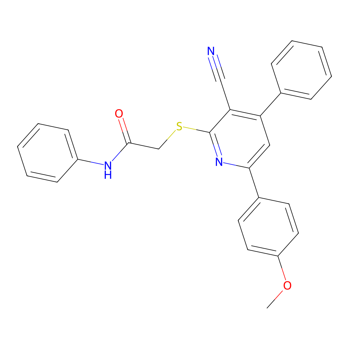2-((3-Cyano-6-(4-methoxyphenyl)-4-phenylpyridin-2-yl)thio)-N-phenylacetamide molecular structure, CAS 333341-72-3