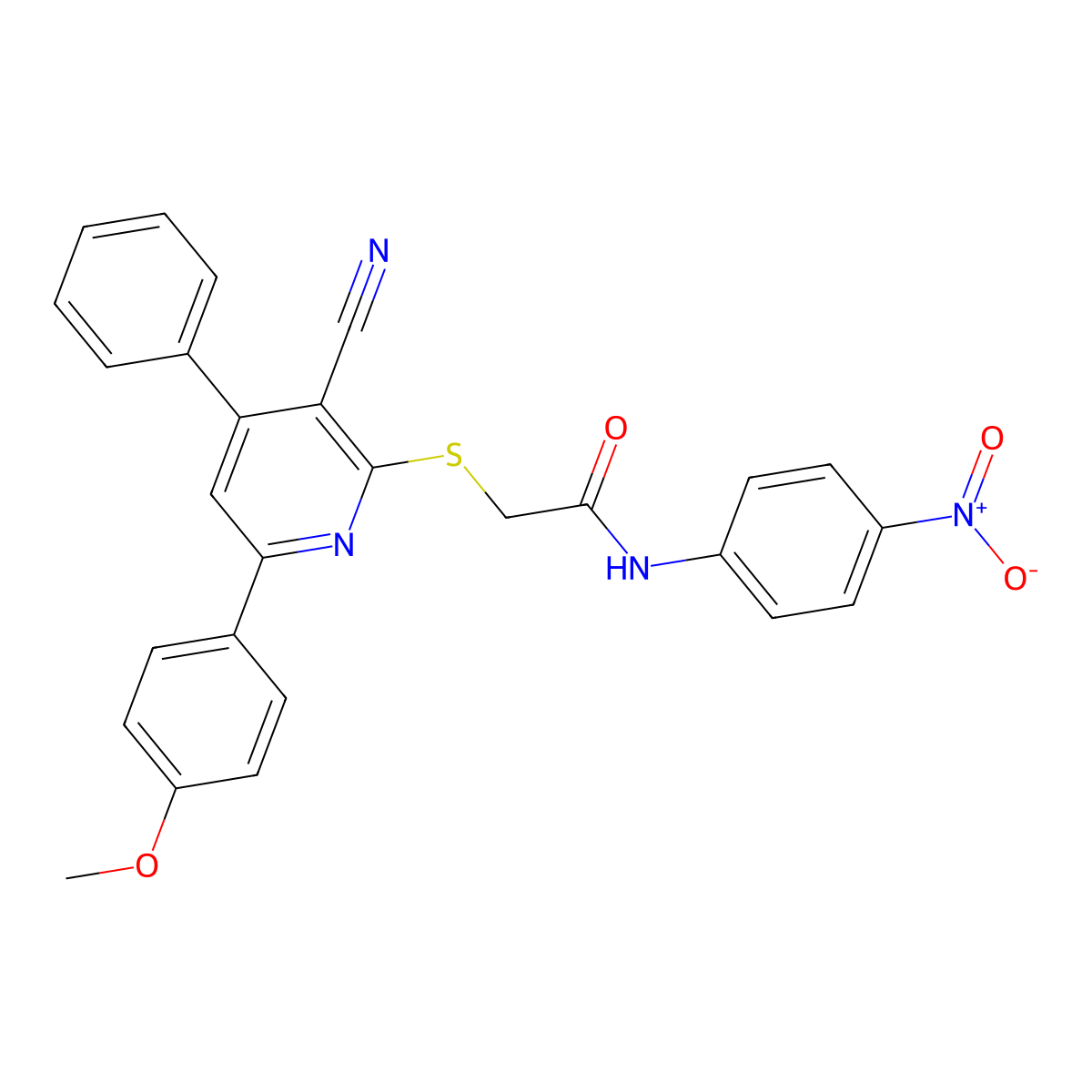 2-((3-Cyano-6-(4-methoxyphenyl)-4-phenylpyridin-2-yl)thio)-N-(4-nitrophenyl)acetamide molecular structure, CAS 333341-73-4