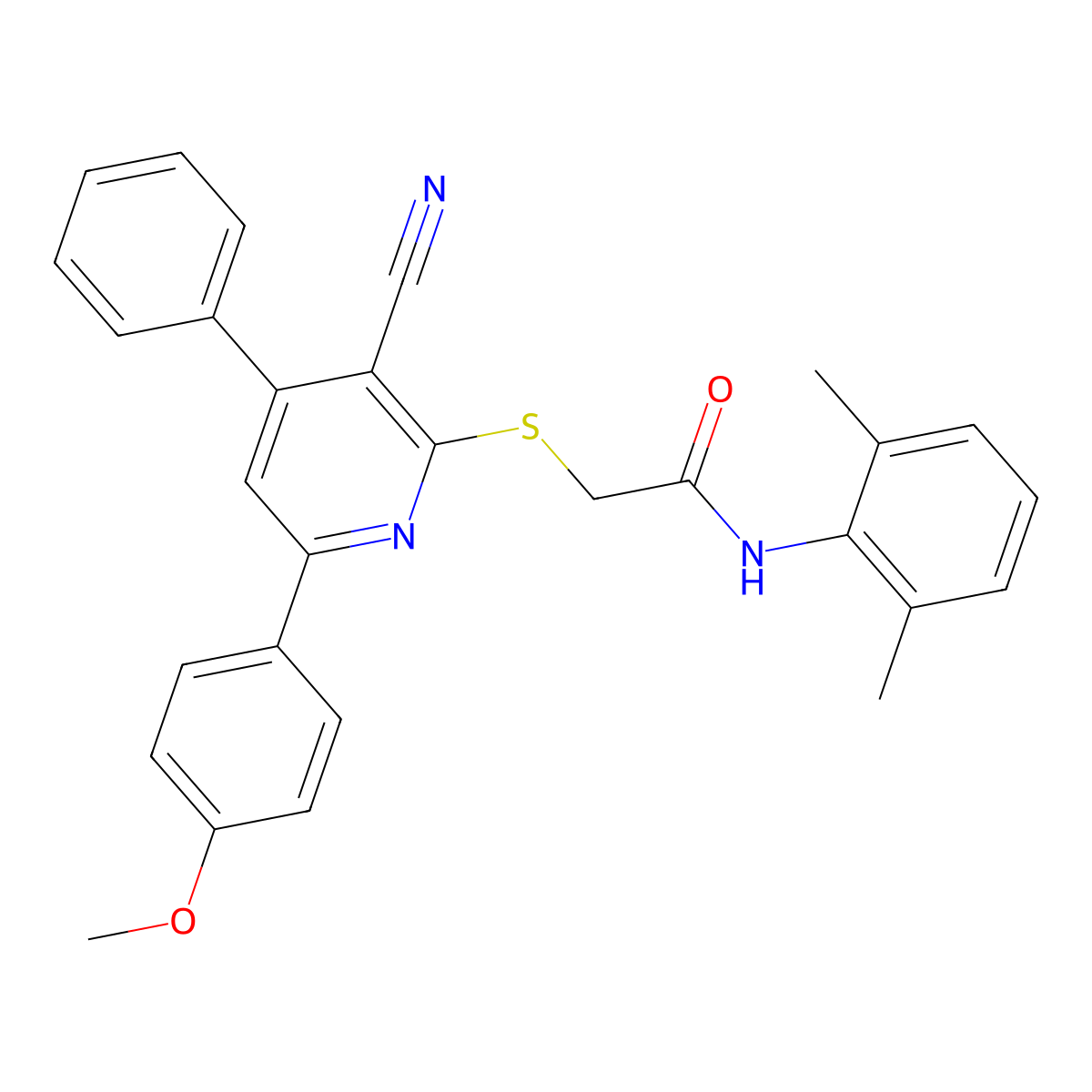 2-((3-Cyano-6-(4-methoxyphenyl)-4-phenylpyridin-2-yl)thio)-N-(2,6-dimethylphenyl)acetamide molecular structure, CAS 333341-80-3