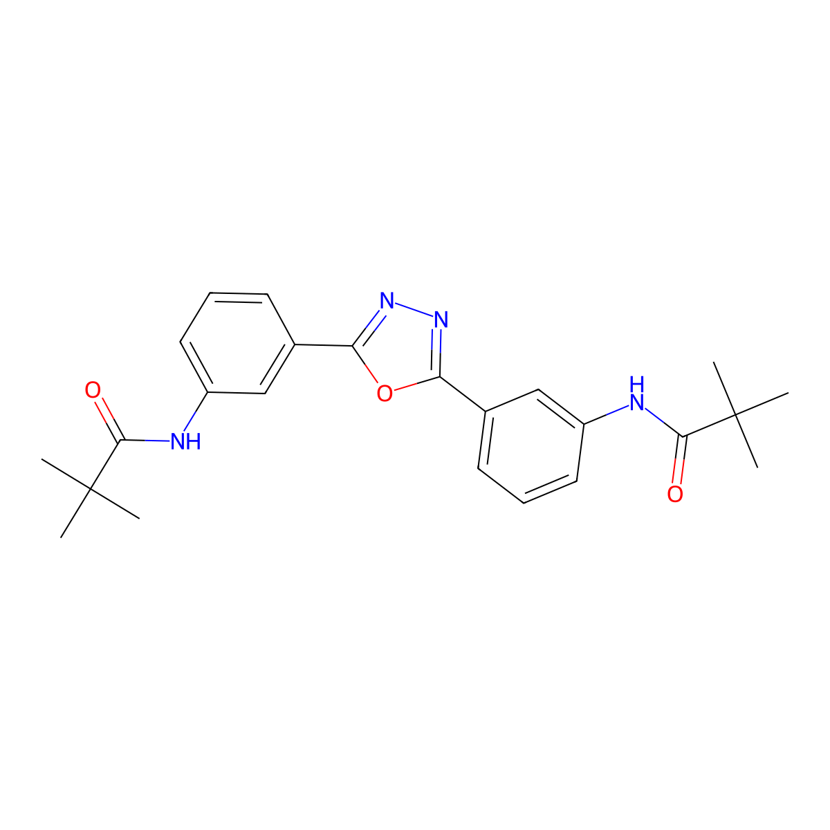 N,N'-(1,3,4-oxadiazole-2,5-diyldibenzene-3,1-diyl)bis(2,2-dimethylpropanamide) molecular structure, CAS 333343-06-9