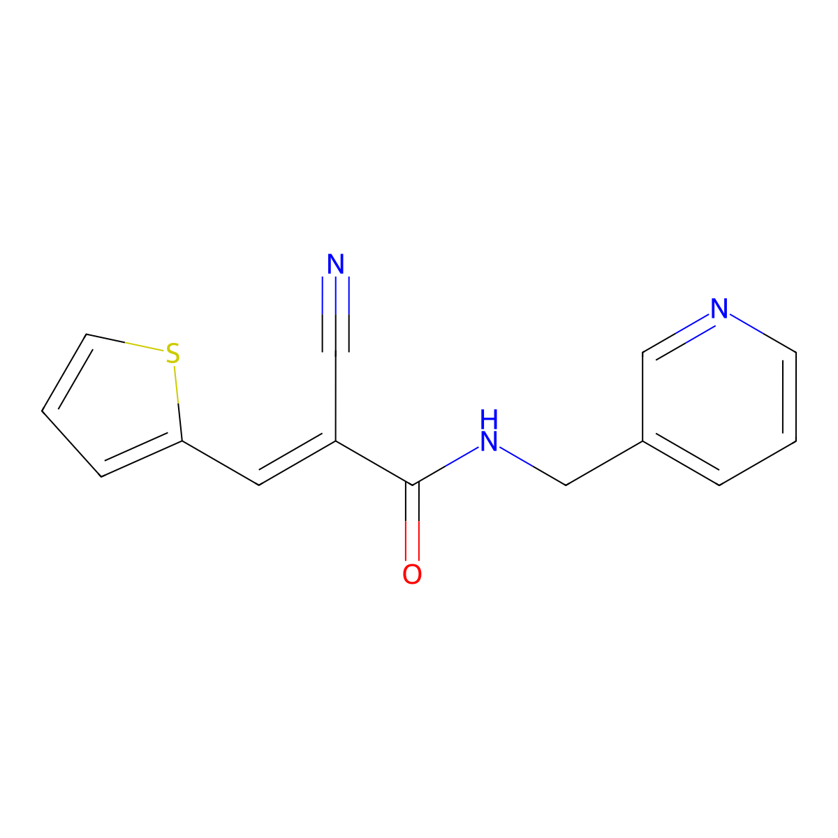2-Cyano-N-(3-pyridinylmethyl)-3-(2-thienyl)-2-propenamide molecular structure, CAS 333345-70-3