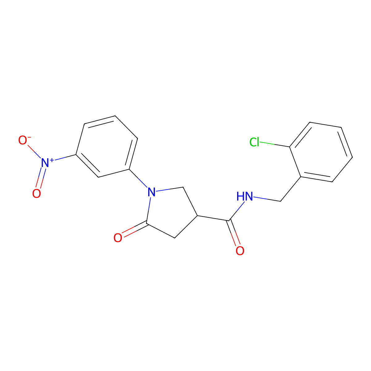 N-(2-chlorobenzyl)-1-(3-nitrophenyl)-5-oxopyrrolidine-3-carboxamide molecular structure, CAS 333352-72-0