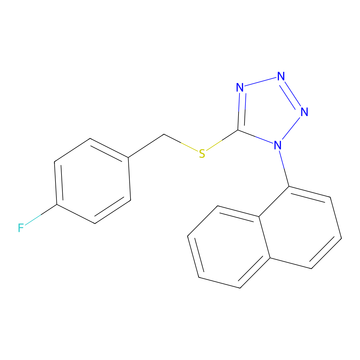 5-[(4-Fluorophenyl)methylsulfanyl]-1-naphthalen-1-yltetrazole molecular structure, CAS 333353-48-3
