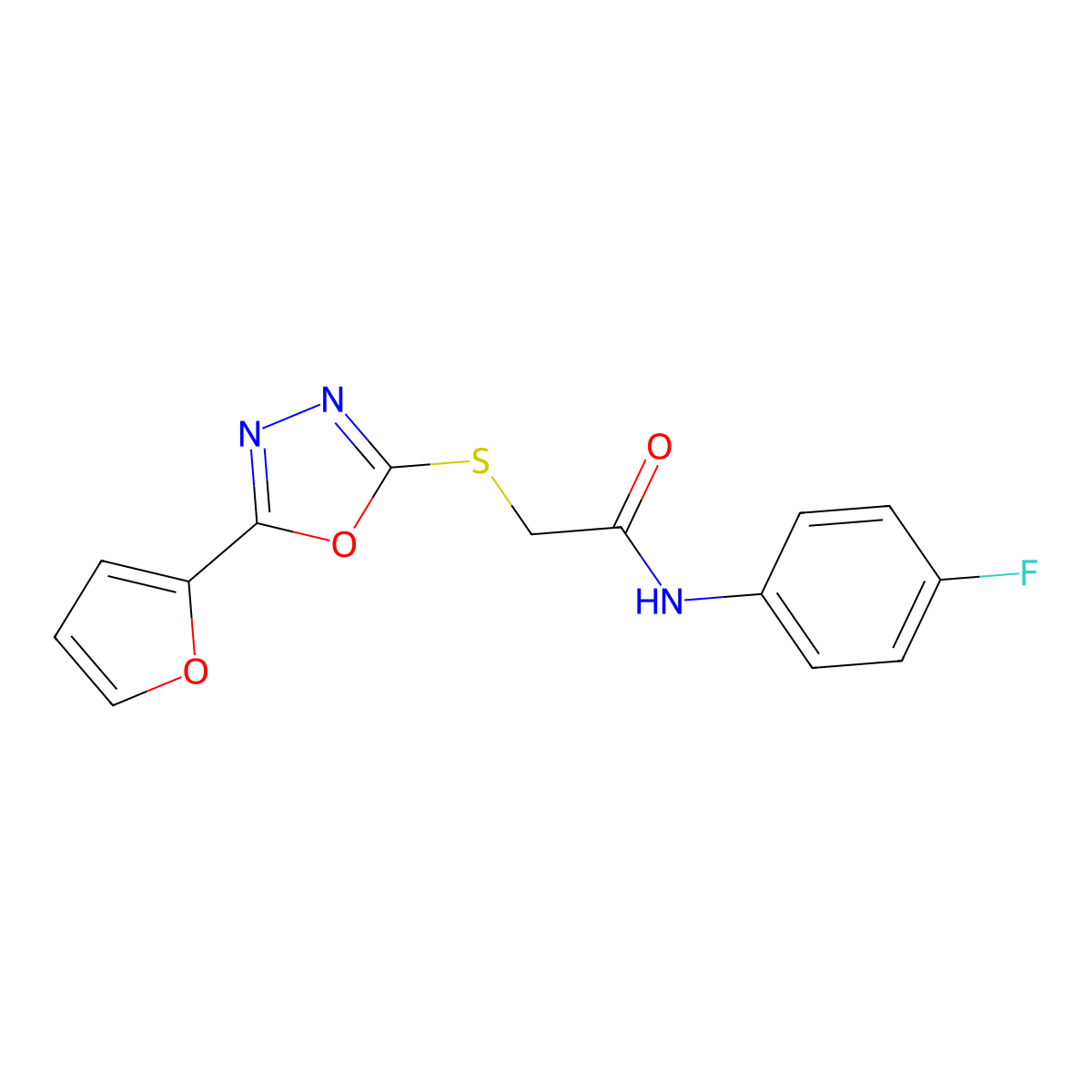 N-(4-fluorophenyl)-2-[[5-(furan-2-yl)-1,3,4-oxadiazol-2-yl]sulfanyl]acetamide molecular structure, CAS 333353-56-3