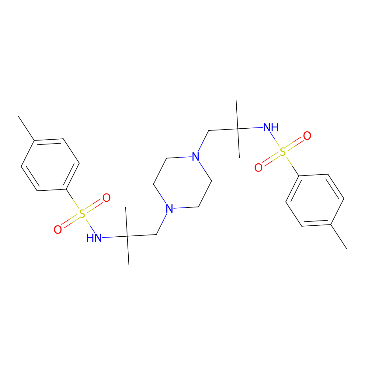 4-methyl-N-[2-methyl-1-[4-[2-methyl-2-[(4-methylphenyl)sulfonylamino]propyl]piperazin-1-yl]propan-2-yl]benzenesulfonamide molecular structure, CAS 333355-39-8