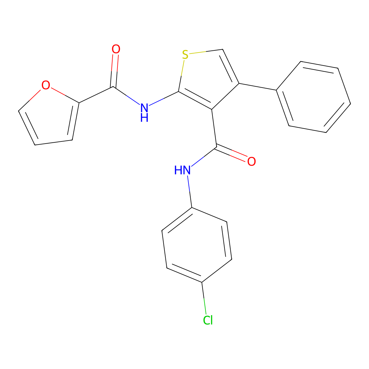 N-[3-[(4-chlorophenyl)carbamoyl]-4-phenylthiophen-2-yl]furan-2-carboxamide molecular structure, CAS 333358-87-5