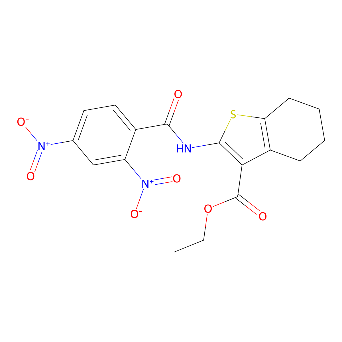 Ethyl 2-(2,4-dinitrobenzamido)-4,5,6,7-tetrahydrobenzo[b]thiophene-3-carboxylate molecular structure, CAS 333358-88-6
