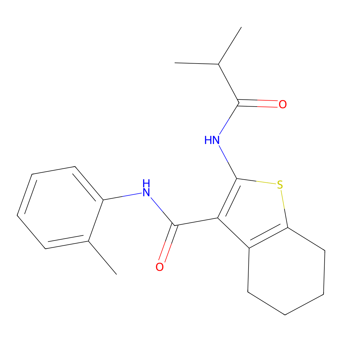 N-(2-methylphenyl)-2-(2-methylpropanoylamino)-4,5,6,7-tetrahydro-1-benzothiophene-3-carboxamide molecular structure, CAS 333359-00-5