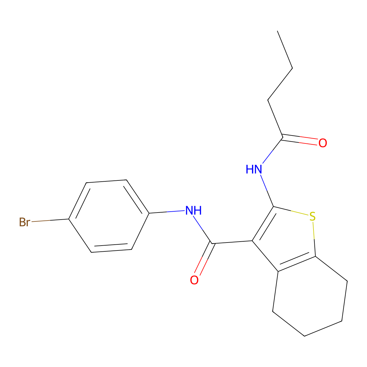 N-(4-bromophenyl)-2-(butanoylamino)-4,5,6,7-tetrahydro-1-benzothiophene-3-carboxamide molecular structure, CAS 333359-02-7