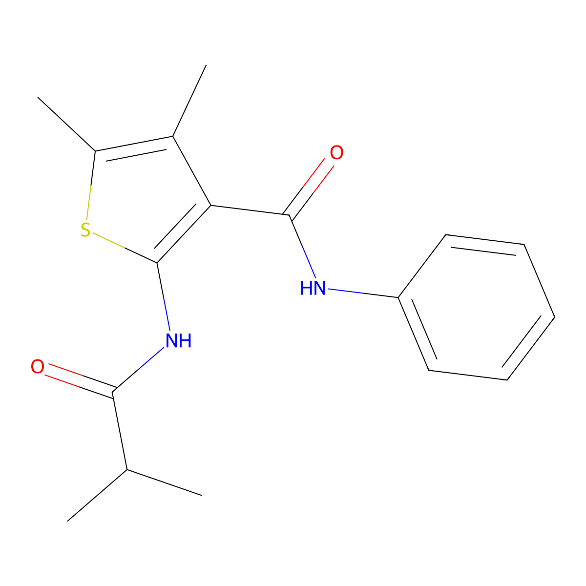 2-(isobutyrylamino)-4,5-dimethyl-N-phenyl-3-thiophenecarboxamide molecular structure, CAS 333359-03-8