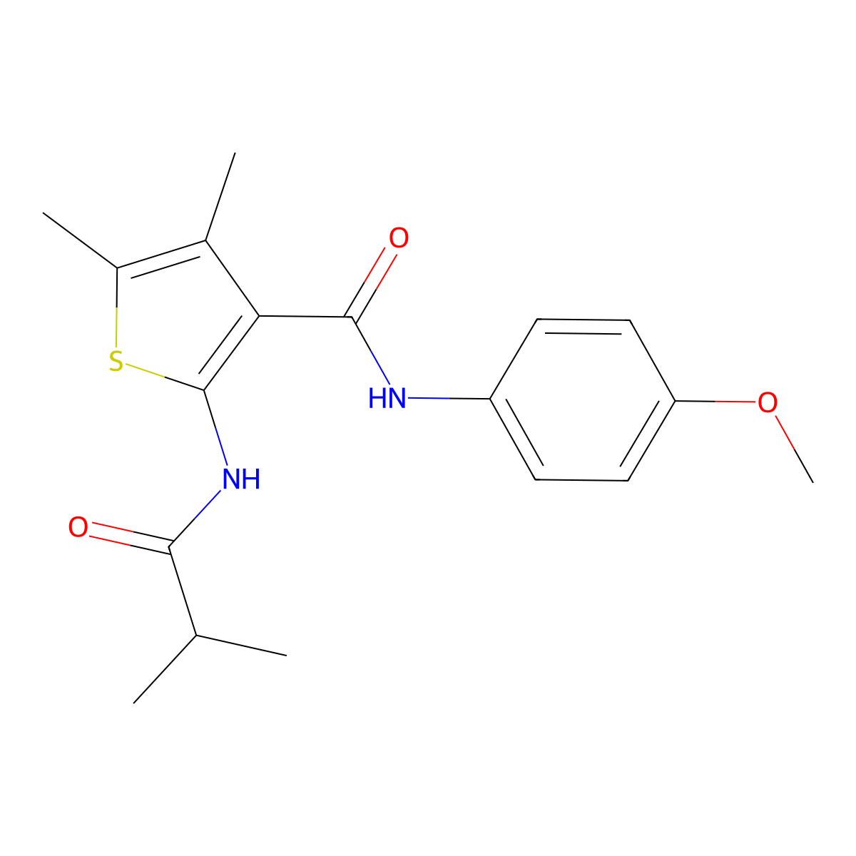 N-(4-methoxyphenyl)-4,5-dimethyl-2-(2-methylpropanoylamino)thiophene-3-carboxamide molecular structure, CAS 333359-04-9