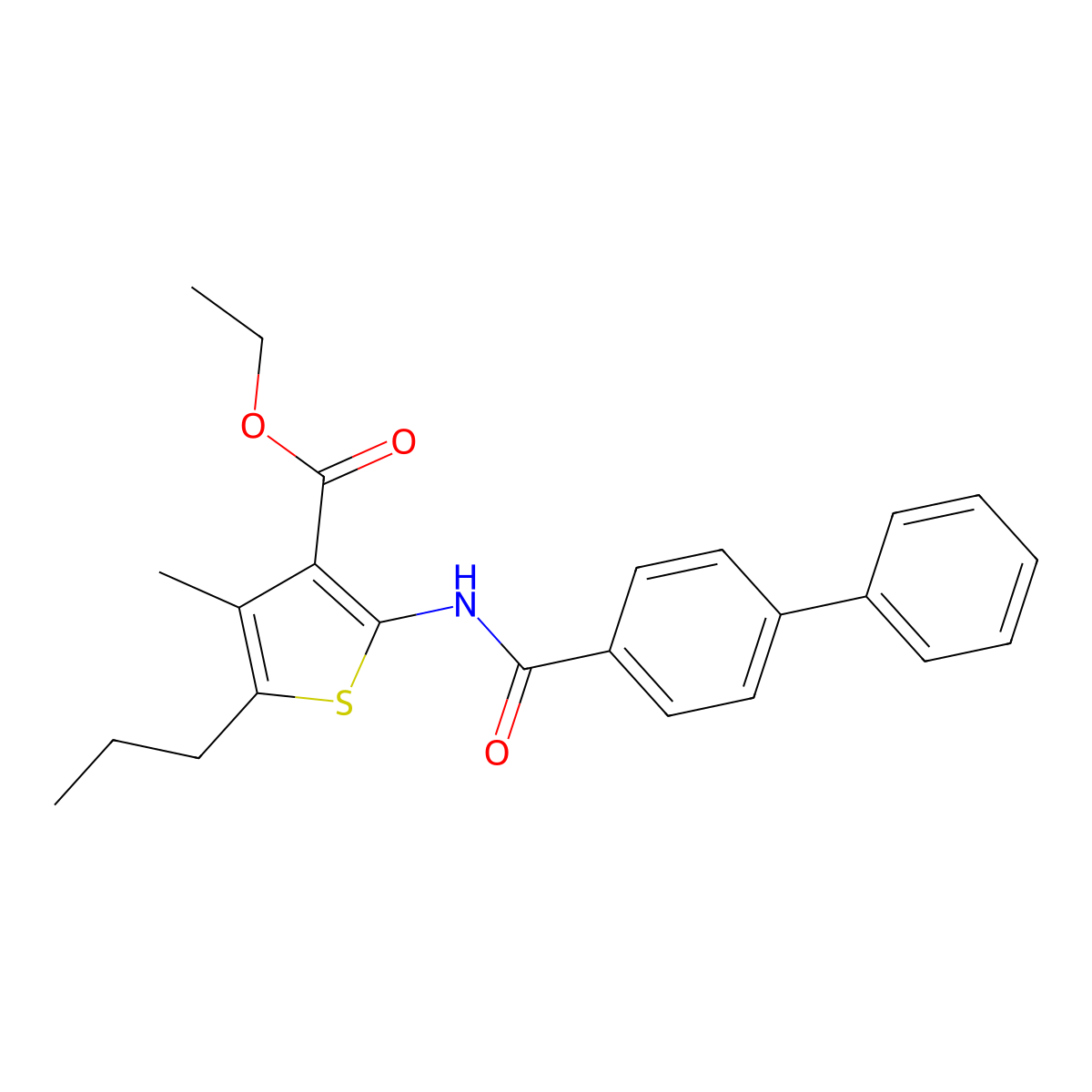 Ethyl 2-[(biphenyl-4-ylcarbonyl)amino]-4-methyl-5-propylthiophene-3-carboxylate molecular structure, CAS 333359-10-7