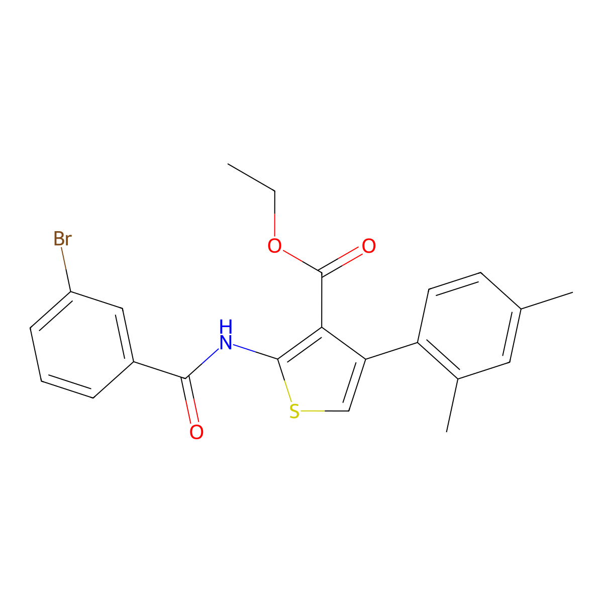 Ethyl 2-[(3-bromobenzoyl)amino]-4-(2,4-dimethylphenyl)-3-thiophenecarboxylate molecular structure, CAS 333359-17-4