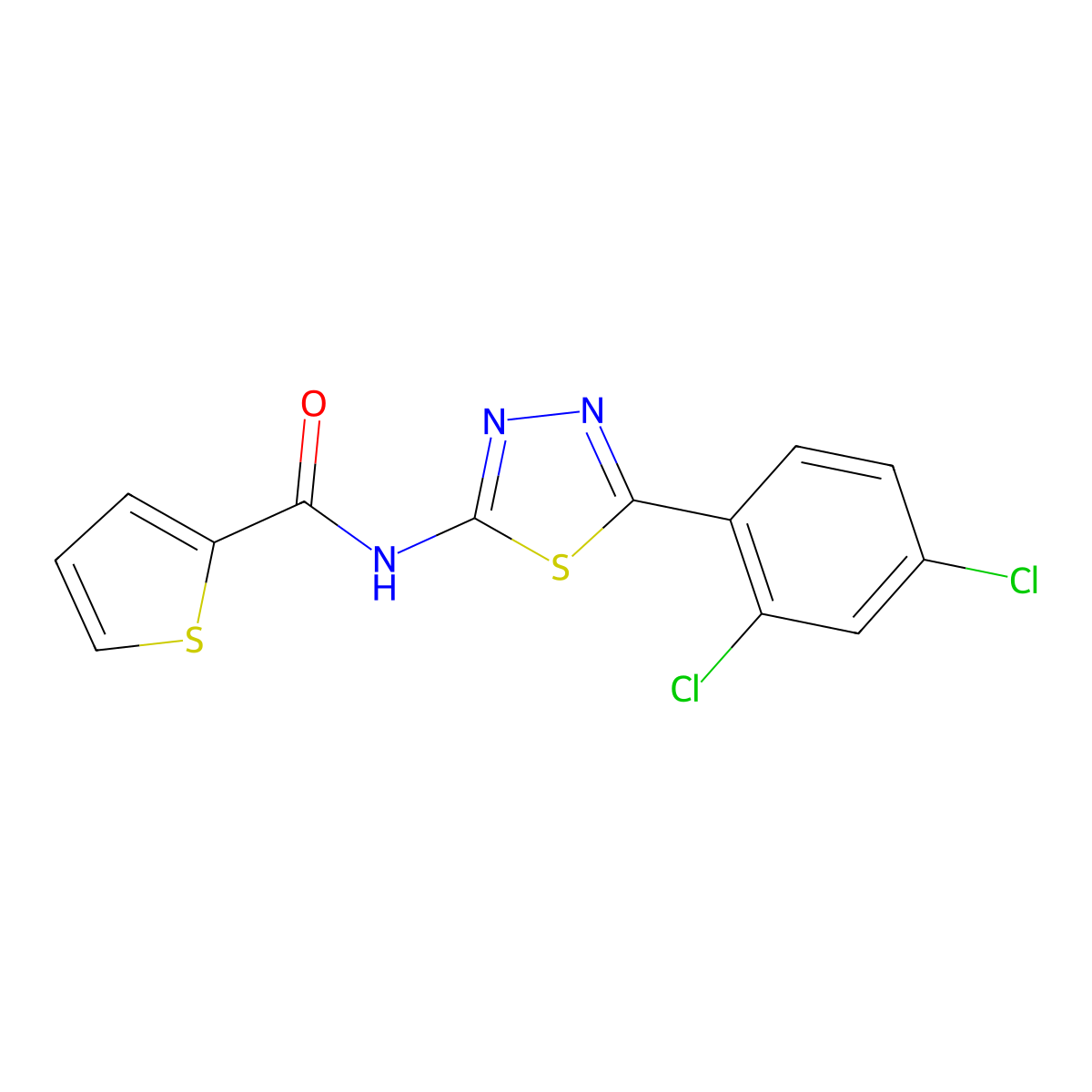 N-(5-(2,4-dichlorophenyl)-1,3,4-thiadiazol-2-yl)thiophene-2-carboxamide molecular structure, CAS 333393-48-9