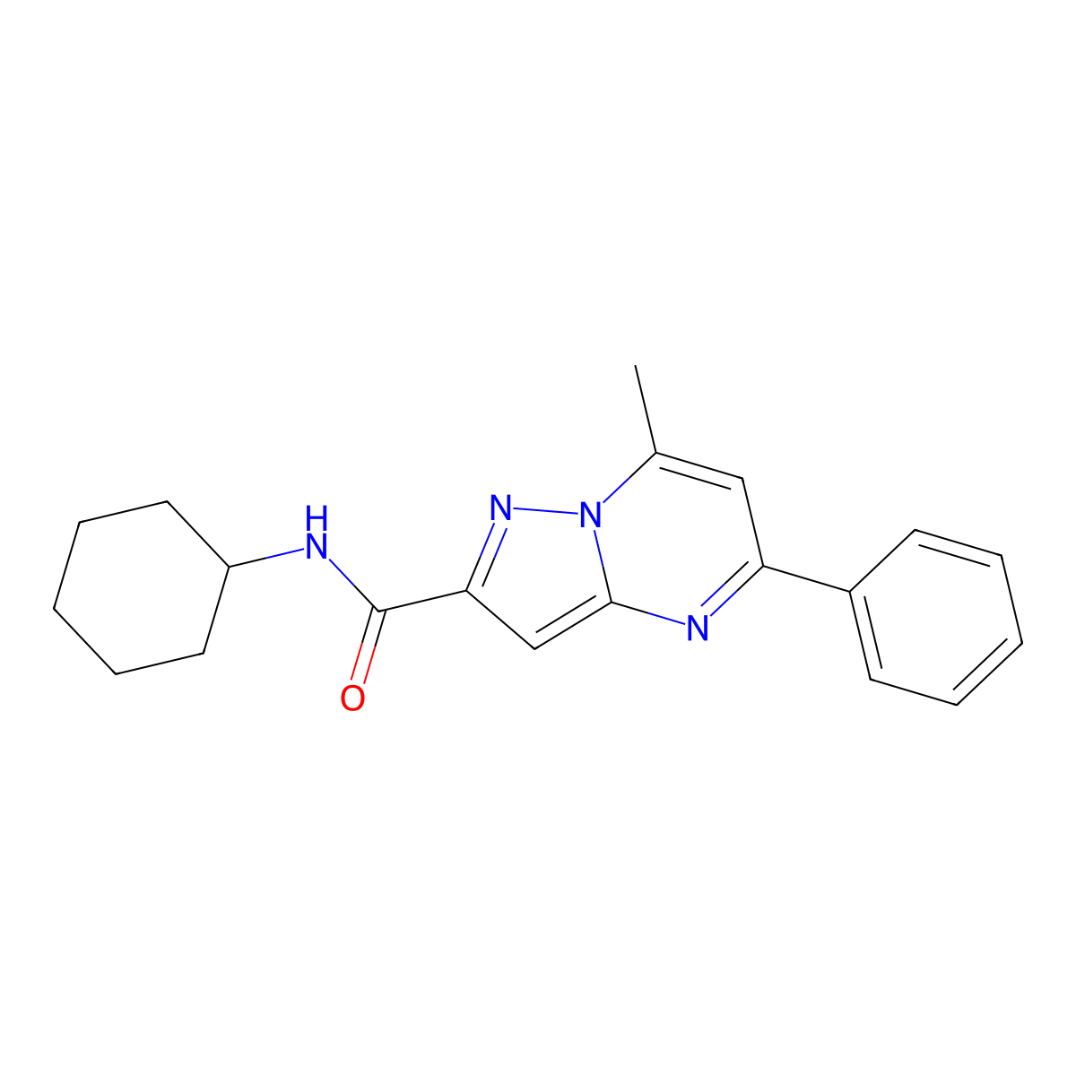 N-cyclohexyl-7-methyl-5-phenylpyrazolo[1,5-a]pyrimidine-2-carboxamide molecular structure, CAS 333395-55-4