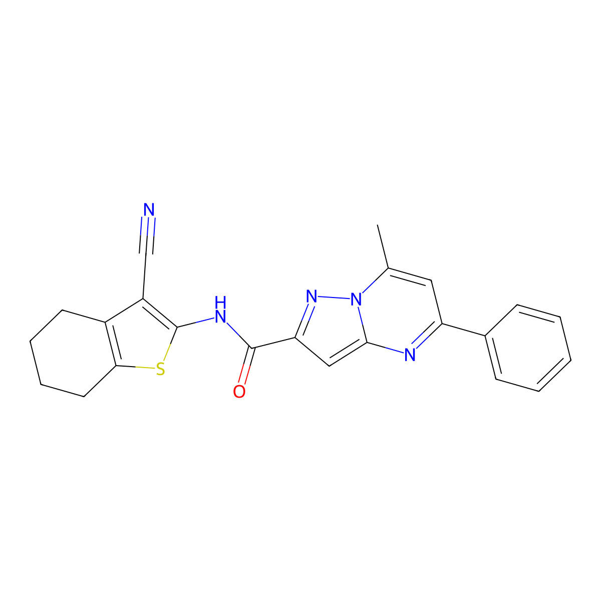 N-(3-cyano-4,5,6,7-tetrahydro-1-benzothiophen-2-yl)-7-methyl-5-phenylpyrazolo[1,5-a]pyrimidine-2-carboxamide molecular structure, CAS 333395-79-2