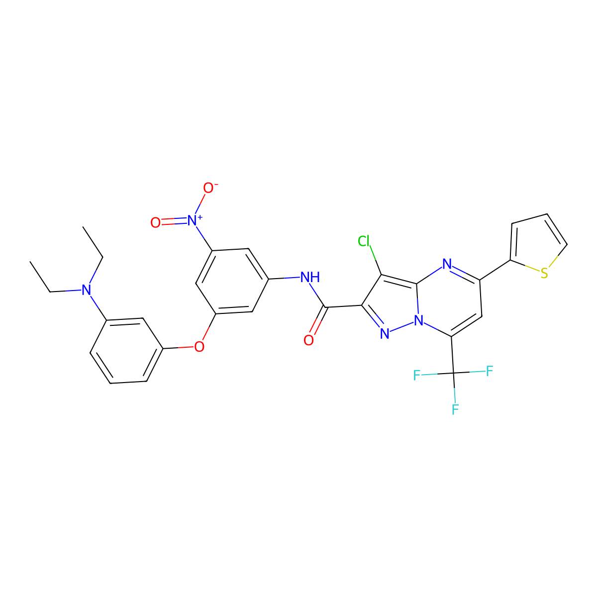 3-chloro-N-[3-[3-(diethylamino)phenoxy]-5-nitrophenyl]-5-thiophen-2-yl-7-(trifluoromethyl)pyrazolo[1,5-a]pyrimidine-2-carboxamide molecular structure, CAS 333396-11-5