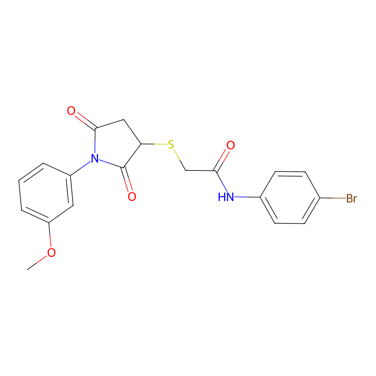 N-(4-bromophenyl)-2-[1-(3-methoxyphenyl)-2,5-dioxopyrrolidin-3-yl]sulfanylacetamide molecular structure, CAS 333398-45-1