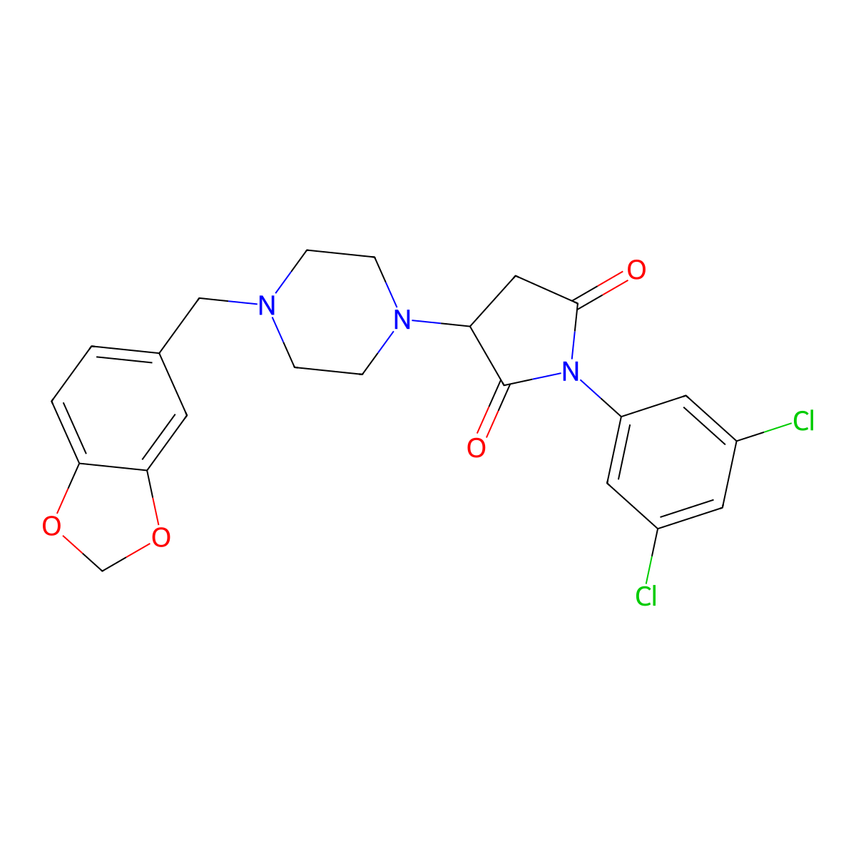 3-[4-(1,3-Benzodioxol-5-ylmethyl)piperazin-1-yl]-1-(3,5-dichlorophenyl)pyrrolidine-2,5-dione molecular structure, CAS 333398-84-8