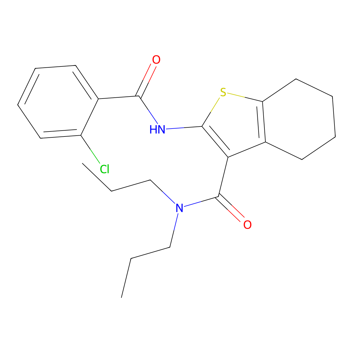 2-[(2-chlorobenzoyl)amino]-N,N-dipropyl-4,5,6,7-tetrahydro-1-benzothiophene-3-carboxamide molecular structure, CAS 333399-09-0