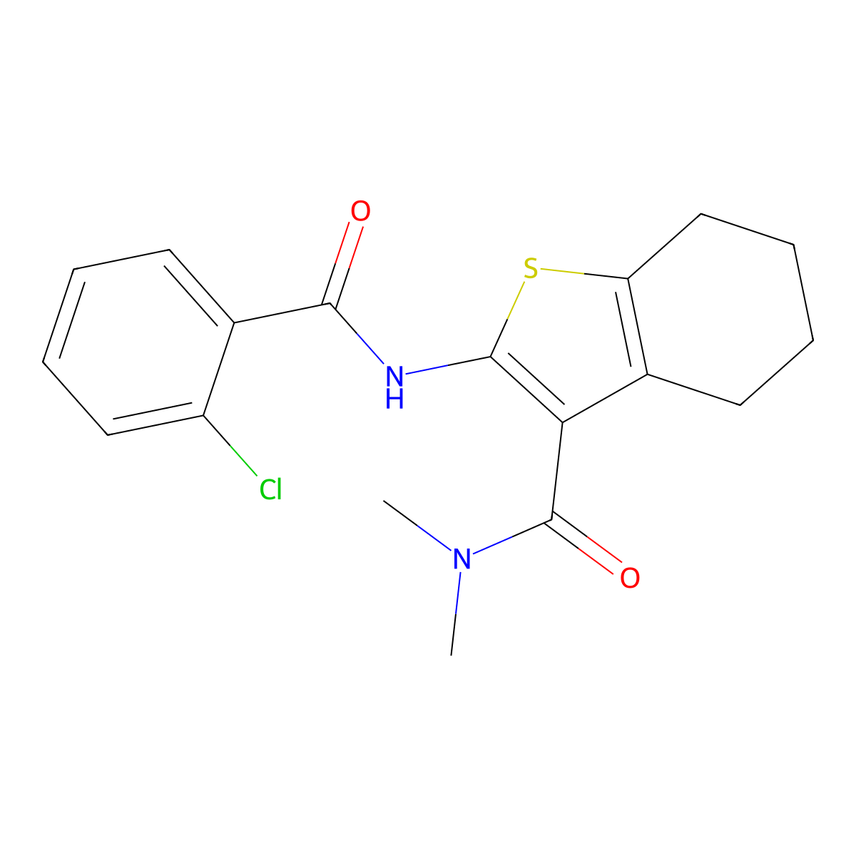 2-[(2-chlorobenzoyl)amino]-N,N-dimethyl-4,5,6,7-tetrahydro-1-benzothiophene-3-carboxamide molecular structure, CAS 333399-10-3