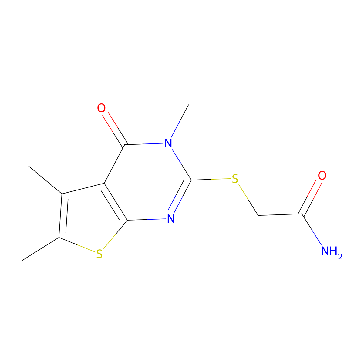 2-[(3,5,6-Trimethyl-4-oxo-3,4-dihydrothieno[2,3-d]pyrimidin-2-yl)sulfanyl]acetamide molecular structure, CAS 333406-11-4