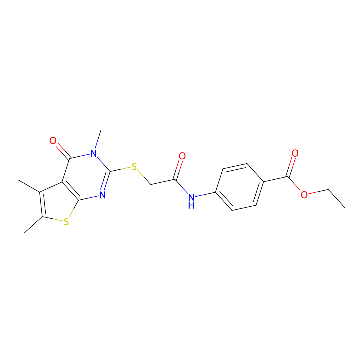 Ethyl 4-({[(3,5,6-trimethyl-4-oxo-3,4-dihydrothieno[2,3-d]pyrimidin-2-yl)sulfanyl]acetyl}amino)benzoate molecular structure, CAS 333407-04-8