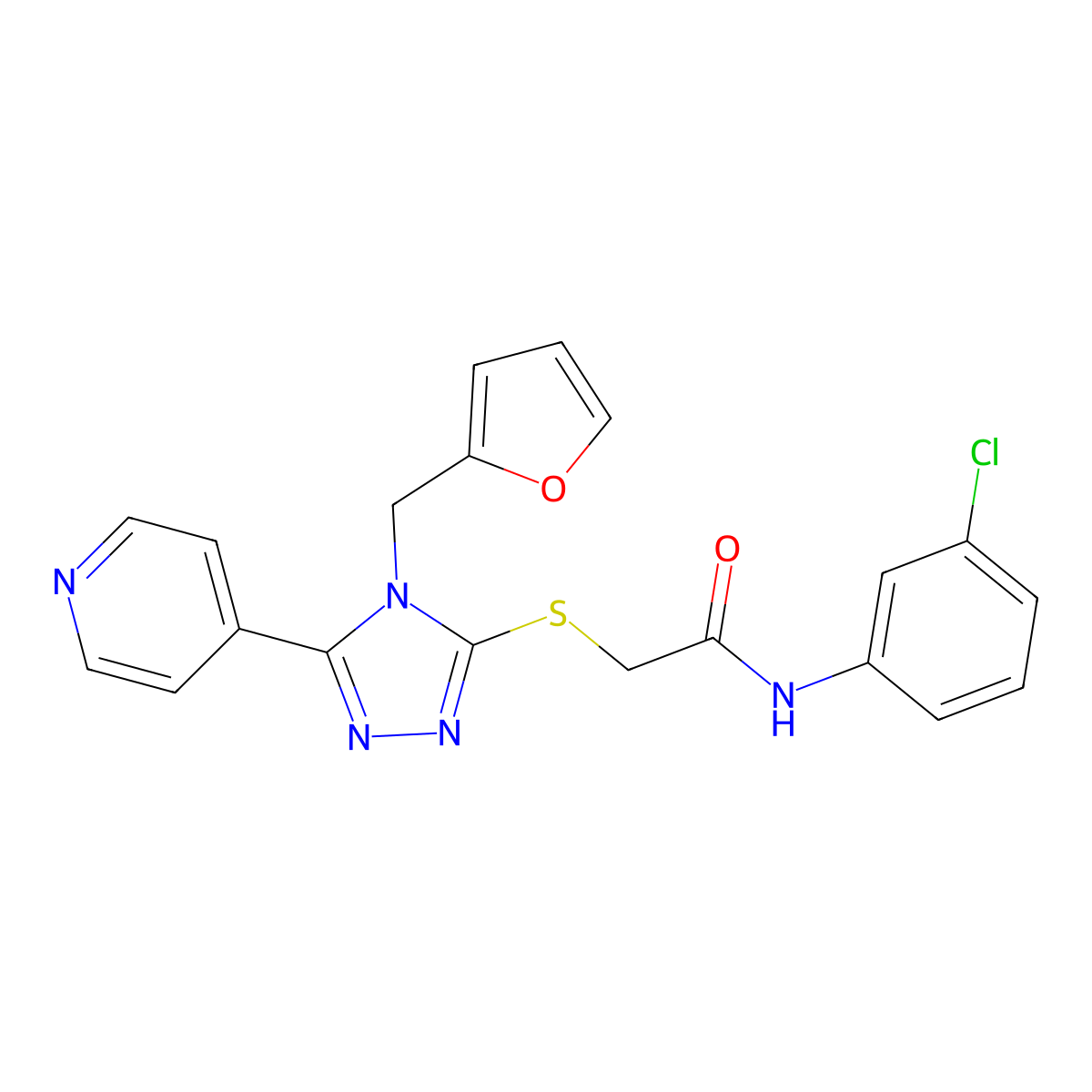N-(3-chlorophenyl)-2-{[4-(furan-2-ylmethyl)-5-(pyridin-4-yl)-4H-1,2,4-triazol-3-yl]sulfanyl}acetamide molecular structure, CAS 333408-76-7