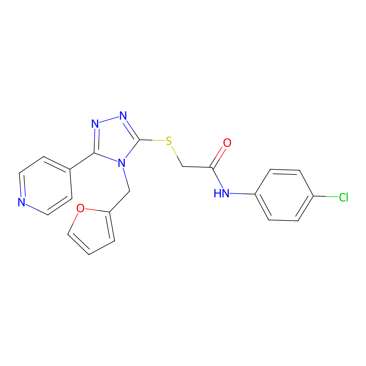 N-(4-chlorophenyl)-2-{[4-(furan-2-ylmethyl)-5-(pyridin-4-yl)-4H-1,2,4-triazol-3-yl]sulfanyl}acetamide molecular structure, CAS 333408-82-5