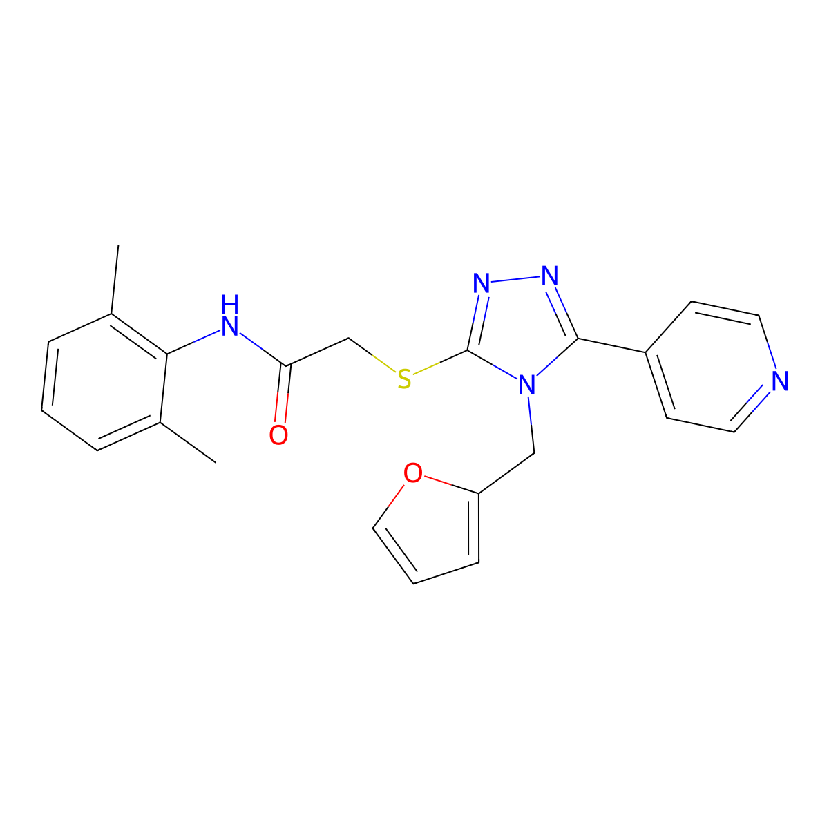 N-(2,6-Dimethyl-phenyl)-2-(4-furan-2-ylmethyl-5-pyridin-4-yl-4H-[1,2,4]triazol-3-ylsulfanyl)-acetamide molecular structure, CAS 333408-86-9