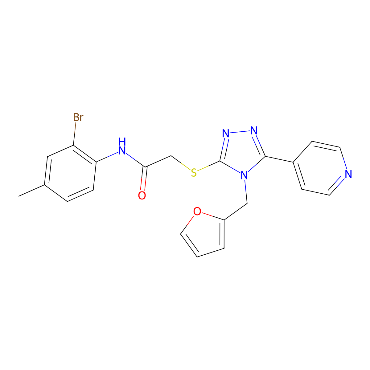 N-(2-bromo-4-methylphenyl)-2-{[4-(furan-2-ylmethyl)-5-(pyridin-4-yl)-4H-1,2,4-triazol-3-yl]sulfanyl}acetamide molecular structure, CAS 333409-09-9